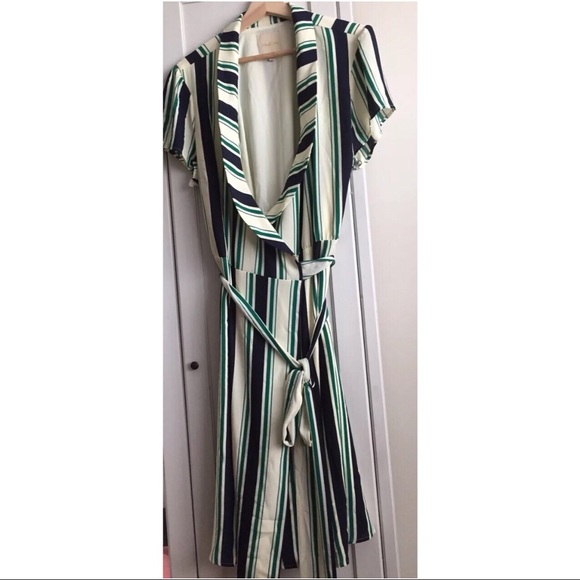 NWOT Modcloth Green Light Yellow Stripe Wrap Dress - Picture 2 of 7
